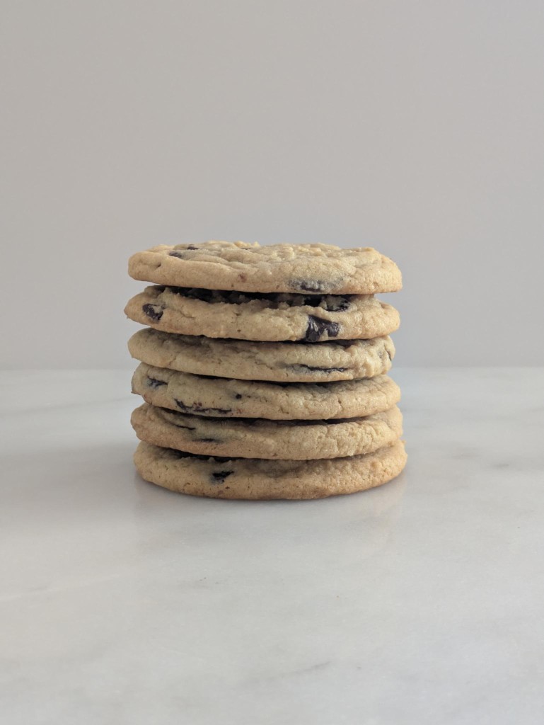 Stack of fresh-baked chocolate chip cookies