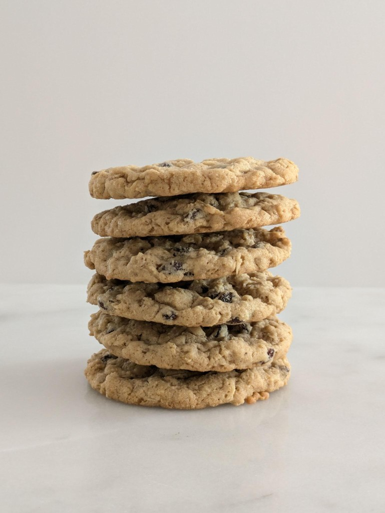 Stack of fresh-baked oatmeal raisin cookies