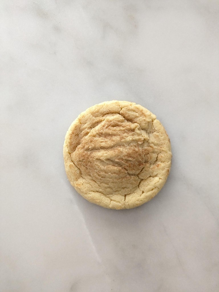 A single snickerdoodle cookie on marble